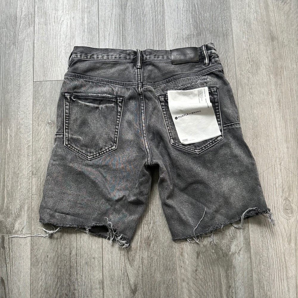 Purple Brand P020 Dropped Fit Mid Rise Denim Shorts 31 Distressed Bandana Patch